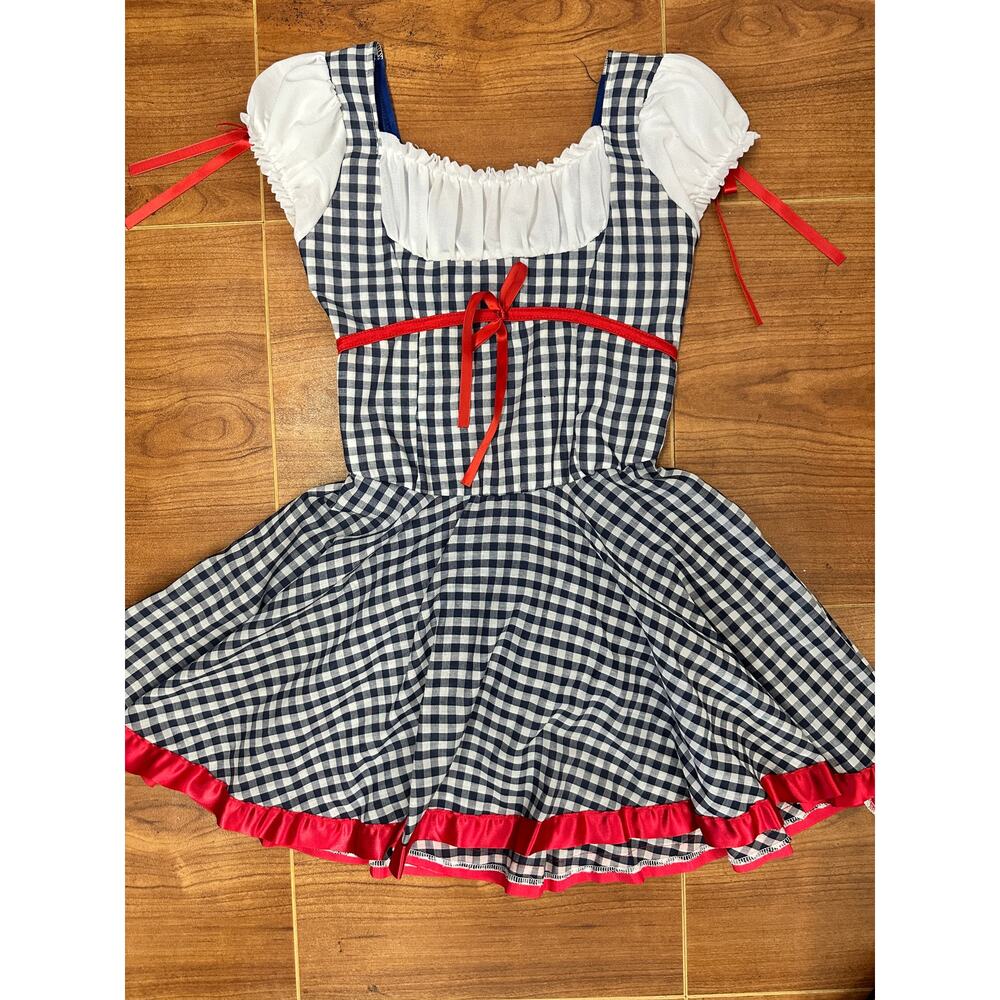 Dance Costume Medium Child Blue Unknown Jazz Tap Ballet Dress Gingham Ribbons